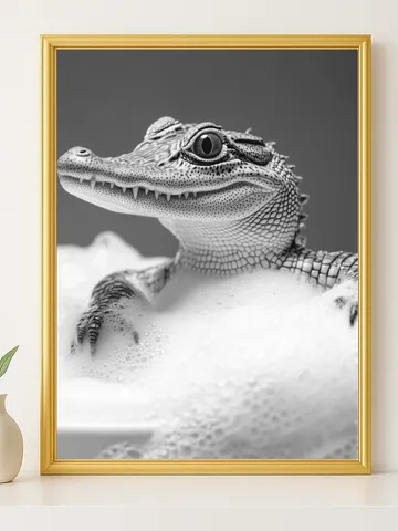 Cute Baby Alligator in Bubble Bath Wall Art, Funny Reptile Bathroom Print, Quirky Animal Decor, Digital Download
