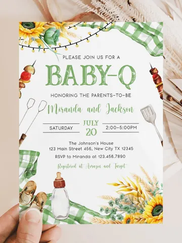 Baby-Q Baby Shower Invitation, BBQ Baby Shower Invite, Backyard Baby Shower, BBQ Party Baby Sprinkle Invitation, Editable Template I116 $7.00