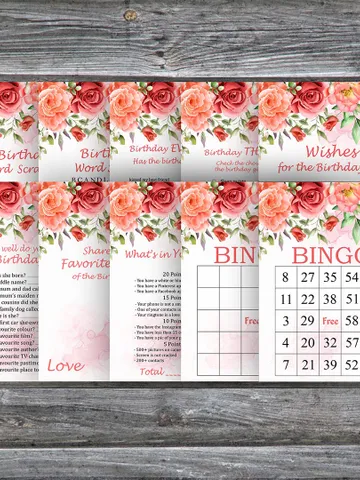 Red Rose Birthday Party Games bundle,Adult birthday games package,Printable Birthday Games,INSTANT DOWNLOAD $5.95