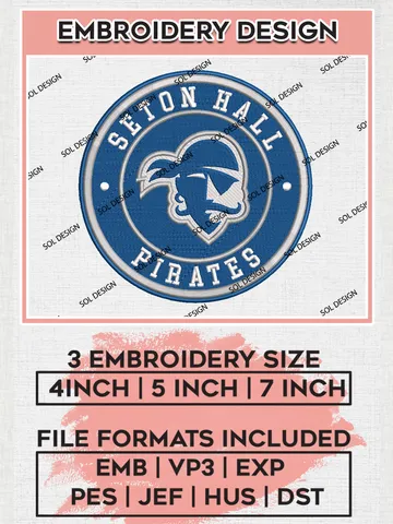 NCAA Seton Hall Pirates Round Logo Embroidery, NCAA Seton Hall Logo Embroidery files, NCAA Teams, Machine embroidery designs, Digital Download $6.99