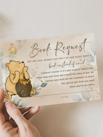 Classic Winnie Pooh Baby Shower Book Request; Neutral Baby Shower Template; Winnie Baby Shower book request; Honey Bear; Winnie Pooh wp4 $9.82