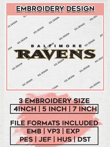 NFL Baltimore Ravens Wordmark Logo Embroidery Design Files, NFL Ravens, NFL Embroidery Designs, NFL Baltimore Ravens Machine Embroidery Design, Digital Download $6.99