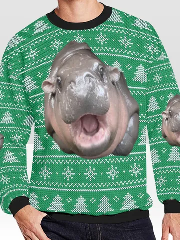 Moo Deng Ugly Christmas Sweater, Christmas Sweatshirt $60.00