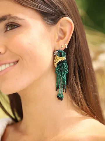 Parrot Beaded Boho Wedding Earrings For Brides, Bridesmaid Gift, Bohemian Jewelry, Hippie Jewellery, Bridal Boho Earrings, Statement Jewelry $72.00