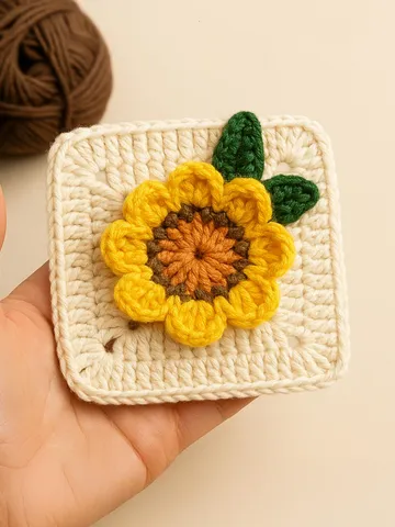 Sunflower Granny Square Crochet Pattern PDF, 3D Floral Afghan Block, DIY Blanket Motif, Handmade Crochet Square, Instant Download Pattern $5.40