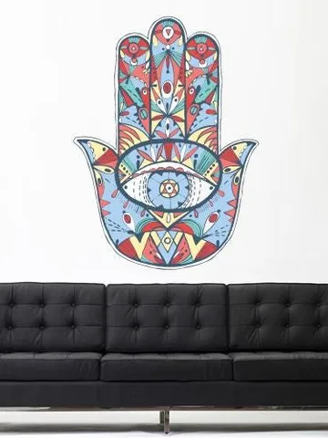 Hamsa Hand Wall Decal – Colorful Vinyl Sticker with Evil Eye, Boho Protection Symbol for Living Room, Meditation Space or Yoga Studio col781 $27.99