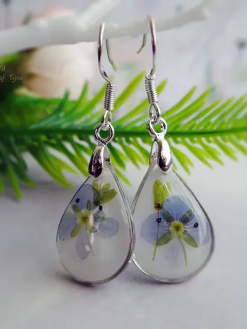 Earrings with violet flowers (heart) $85.00