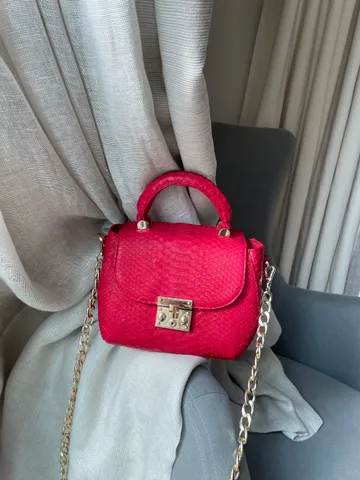 Genuine python top handle bag / designer bag / exotic leather bag / red purse exotic leather / snake print designer classy purse $250.00