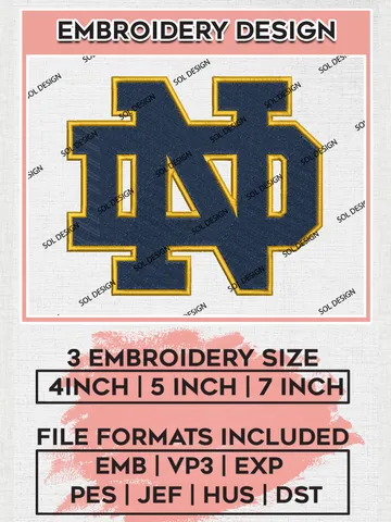 Notre Dame Fighting Irish Logo Machine Embroidery Design, NCAA Notre Dame Fighting Irish Embroidery Design Design files, NCAA Embroidery Designs, NCAA Machine Embroidery Designs, Digital Download
