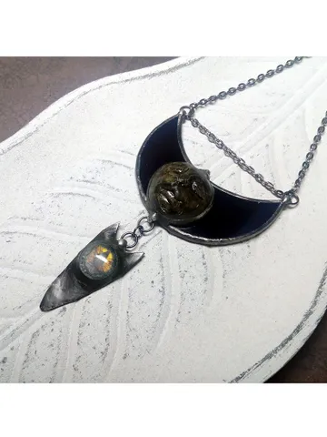 Moon crescent necklace, blood moon necklace, Moon Goddess, black Lilith, Halloween moon, witchy aesthetic, witch bat $58.00
