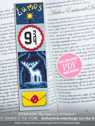 Magic bookmark cross stitch pattern PDF download, Fantasy bookmark pattern digital PDF, Wizarding world cross stitch chart, Fan art #B356 $4.40