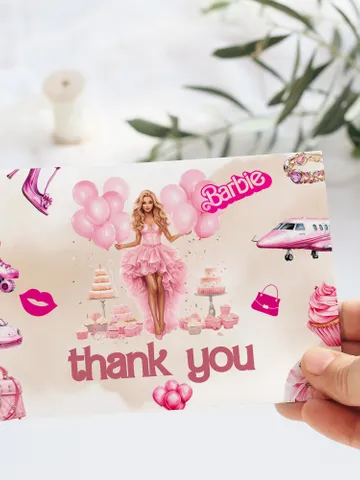 Doll party hot pink girl birthday thank you card party supplies bar12