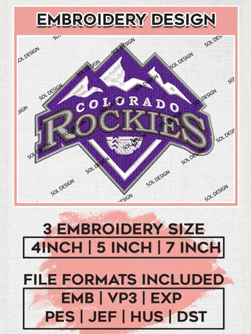 Colorado Rockies MLB Logo Embroidery Files, MLB Colorado Rockies Team Embroidery, MLB Teams, 3 sizes, MLB Machine embroidery designs, Digital Download