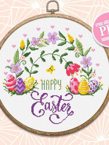 Happy Easter cross stitch pattern PDF Floral rainbow cross stitch chart, Easter rainbow design Instant download PDF, Easter home decor #T6 $4.70