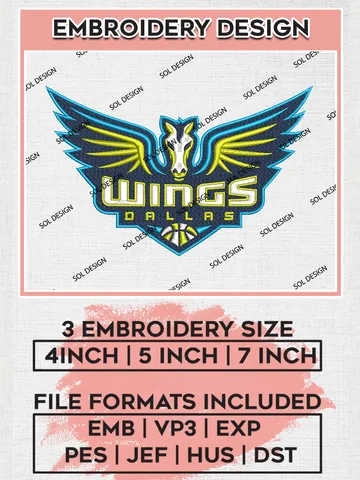 WNBA Dallas Wings Embroidery Designs, WNBA Dallas Wings Team Logo Embroidery, Basketball Team Logo Emb Files, Taylor Album, 3 sizes, Machine embroidery Files, Digital Download $6.99