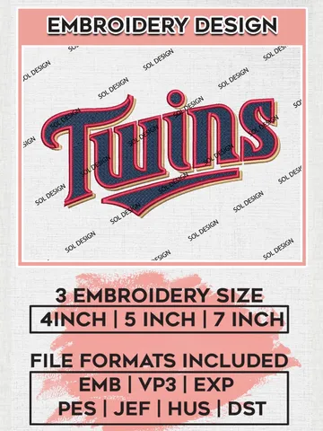 Twins MLB Wordmark Logo Embroidery Files, MLB Minnesota Twins Team Embroidery, MLB Teams, 3 sizes, MLB Machine embroidery designs, Digital Download $6.99