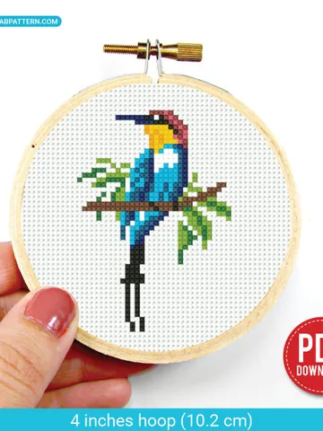 Small Bee-eater bird Cross stitch pattern PDF, Mini bird embroidery, beginner counted, Modern chart, DIY, embroidery, instant Download $4.29