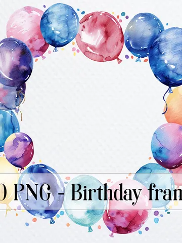 20 Birthday frame PNG Bundle, Balloons  Printable Watercolor clipart for sublimation, Birthday card, Digital download, Paper crafts $2.64