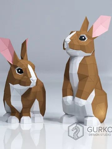 Two Rabbits Papercraft, Hare, Digital Template, PDF Download, Gurko, Low Poly, Pepakura, Origami Sculpture, Paper Party Decoration, DIY Gift $32.00