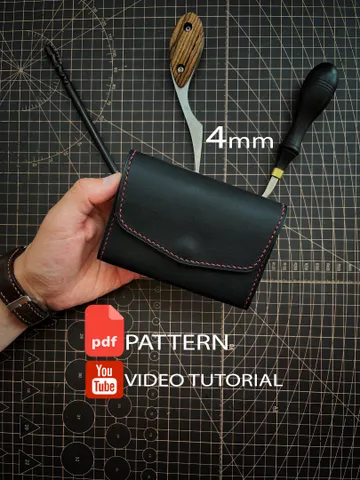 Pattern of a mini women's wallet - Pattern of a leather wallet - Download PDF & video TUTORIAL. Punch pitch 4 mm. $5.00