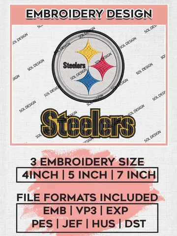 NFL Pittsburgh Steelers Logo Embroidery Design Files, NFL Steelers, NFL Embroidery Designs, NFL Pittsburgh Steelers Machine Embroidery Design, Digital Download $6.99