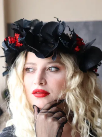Gothic Black Flower Crown for Halloween,Halloween Witch, Vampire, or Gothic Cosplay,Elegant Black Rose Headpiece, Halloween Gift $73.00