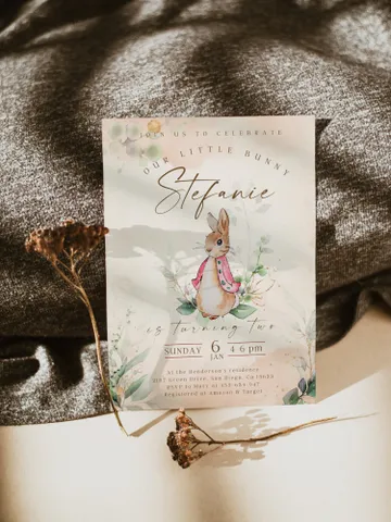 Peter Rabbit First Birthday Invite; Bunny Baby Birthday Invitation template; Our little bunny turning one; Girl bunny birthday invitation $12.78