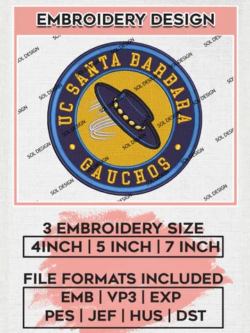 NCAA UC Santa Barbara Gauchos Round Logo Embroidery, NCAA UC Santa Barbara Gauchos Logo Embroidery files, NCAA Teams, Machine embroidery designs, Digital Download
