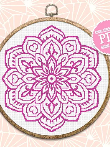 Flower mandala cross stitch pattern download PDF Monochrome xstitch chart Mandala digital Beginner stitch Floral ornament cross stitch #M79 $4.60