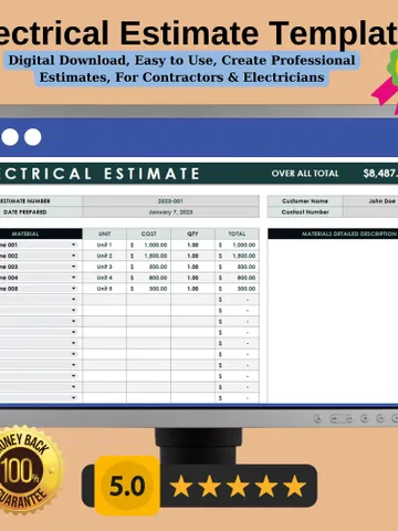 Electrical Estimate Template, Editable Google Sheets Template, Digital Download, Create Professional Estimates, For Contractors Electricians $5.46