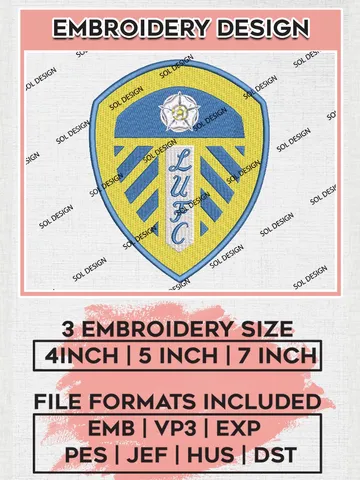 Leeds United Embroidery Designs, Premier League Embroidery, EPL Embroidery Designs, EPL Leeds United Machine Embroidery Designs $6.99