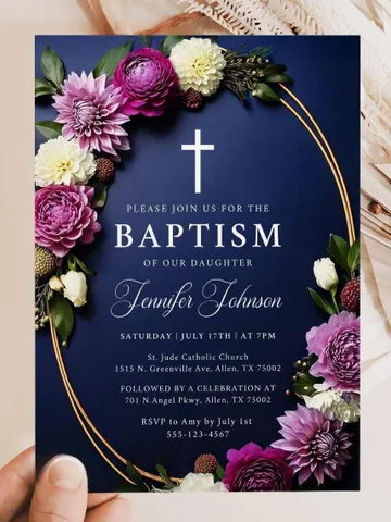 Elegant Floral Baptism Invitation Template – Editable Christening Invite for Boys & Girls, Printable Digital Download $7.00