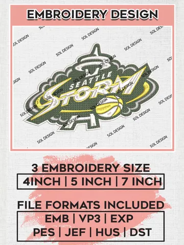 Seattle Storm WNBA Logo Embroidery Files, WNBA Seattle Storm Team Embroidery Designs, WNBA Basketball Teams, 3 sizes, Machine embroidery designs, Digital Download $6.99