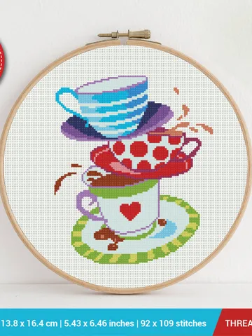 Stacked tea cups Kitchen Cross stitch pattern | Embroidery Pattern | Instant Download | Embroidery Designs $5.37