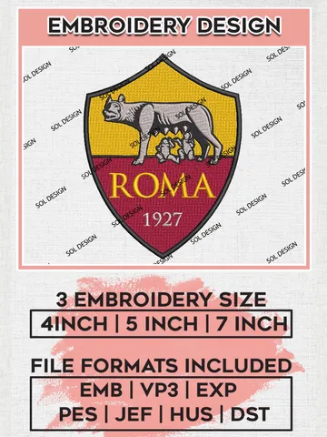 AS Roma Logo Embroidery Design, Serie A Embroidery files, Serie A AS Roma Teams, Football, Digital Download $6.99