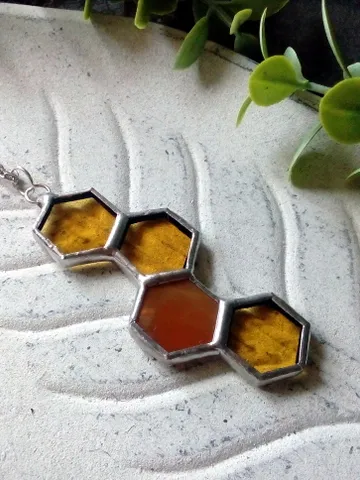 Honeycomb glass necklace, stained glass honeycomb, honey bee decor, bee art, honey bee jewelry, bee lover gift, $35.00