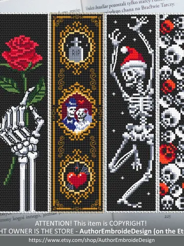 Gothic bookmark set cross stitch pattern PDF download Halloween Christmas cross stitch chart, Dancing skeleton cross stitch, Horror  #B137 $17.45