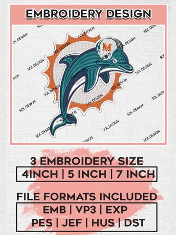 Miami Dolphins Embroidery Design Files, NFL Dolphins, NFL Logo Embroidery Files, NFL Miami Dolphins Machine Embroidery Design, Digital Download