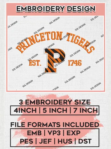 Princeton Tigers Est 1746 Embroidery Designs, NCAA Princeton Tigers Team Embroidery, NCAA Team Logo, 3 sizes, Machine embroidery Files, Digital Download $6.99