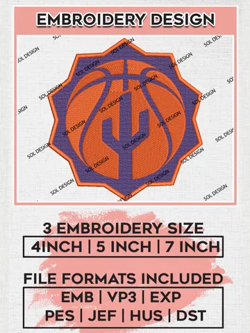 Valley Suns Team Ball Logo Embroidery Designs, NBA G League Team Embroidery Files, Basketball Machine Embroidery Designs, NBA Valley Suns Team Logo, Sport Machine Embroidery Design, Digital Download