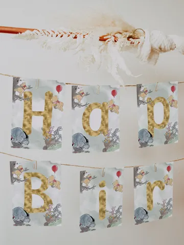 Happy Birthday Banner Winnie the Pooh Birthday Party; Winnie Pooh 1st Birthday Editable Birthday Banner Birthday Party Decoration Pooh Wpg15 $11.62