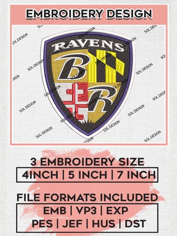 NFL Baltimore Ravens Embroidery Design Files, NFL Ravens, NFL Embroidery Designs, NFL Baltimore Ravens Machine Embroidery Design, Digital Download $6.99