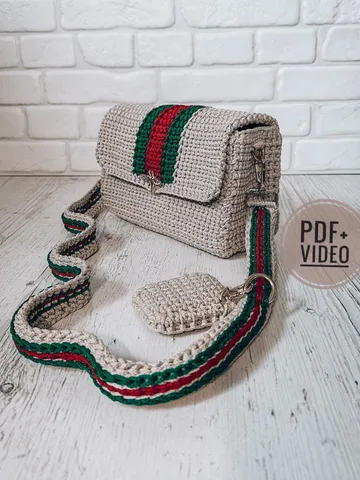 Crochet pattern bag with stripes PDF digital instant download, thermal stitch, women crossbody, Small crossbody purse, ivory handbag $5.00