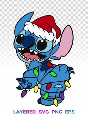 🎄 Stitch Christmas Lights SVG, Disney Santa Hat PNG Cricut $1.99