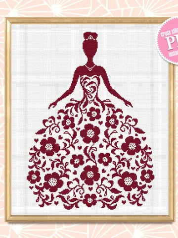 Wedding Dress cross stitch pattern download PDF Silhouette bride cross stitch, Flower dress, Monochrome cross stitch mandala dress #M194 $4.60