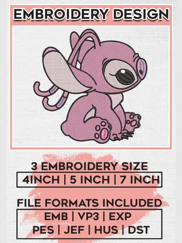 Disney Cute Angel Cartoon Embroidery Designs, Lilo and Stitch Machine Embroidery Files, Cartoon Character Machine embroidery designs, Disney, 3 sizes, Digital Download EMB_CARTOON_133 $6.99