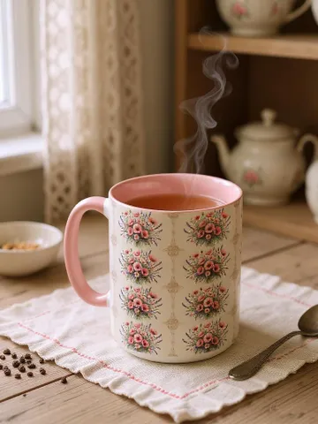 French Cottagecore Floral Mug | Embroidered Flower Aesthetic | Vintage Chateaucore Mug | Soft Pastel Country Style Gift | Cozy Farmhouse Mug $12.93