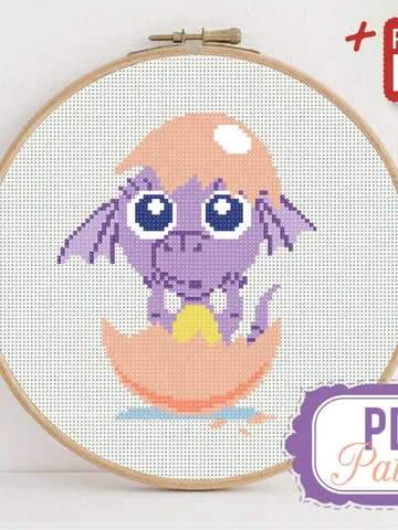 Dragon Baby Cross stitch pattern Fantasy Dragon Cross stitch pattern Egg Purple PDF Format Instant Download Home decor Modern $5.94
