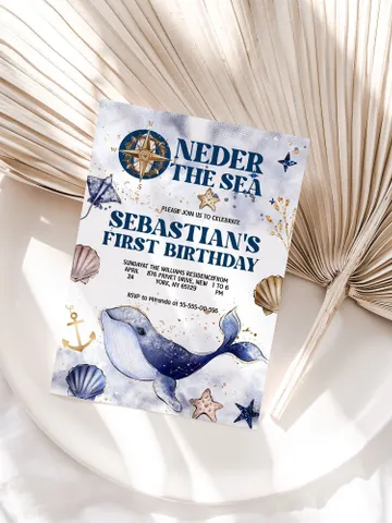 Editable ONEder the Sea First Birthday Invitation; Under the Sea Party; Ocean Party Birthday Template Instant Download; $12.78