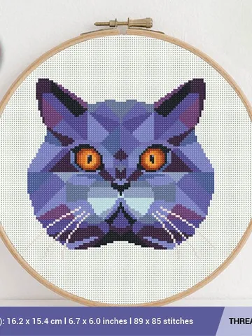 Polygonal Cat Cross stitch pattern | Embroidery Pattern | Instant Download | Embroidery Designs $5.49